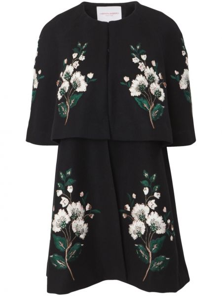 Manteau en laine à fleurs Carolina Herrera noir
