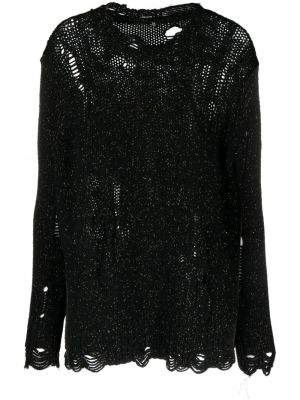 Пуловер с протрити краища R13 черно