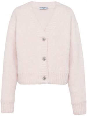 Woll strickjacke mit geknöpfter mit v-ausschnitt Prada pink