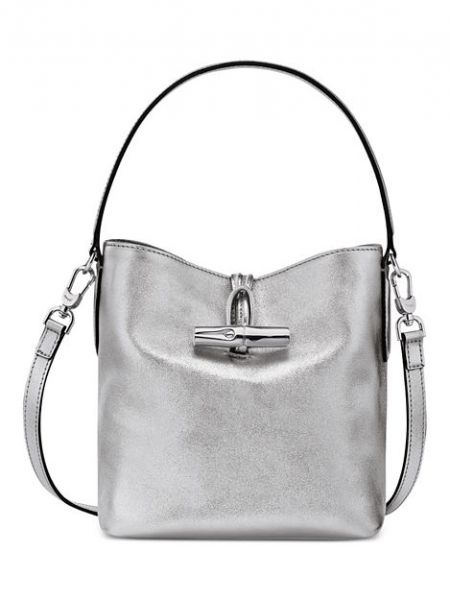 Кожаная сумка через плечо Longchamp серебряная