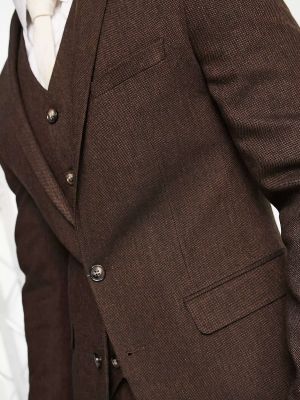 Твидовый шерстяной пиджак Asos коричневый