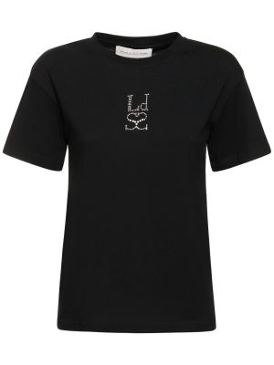 T-shirt in jersey con scollo tondo con cristalli Ludovic De Saint Sernin nero