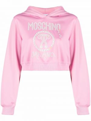 Trykt hettegenser med perler Moschino rosa