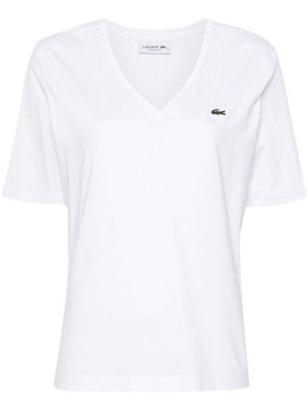 Памучна тениска бродирана Lacoste бяло
