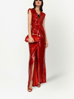 Drapované večerní šaty s flitry Dolce & Gabbana červené