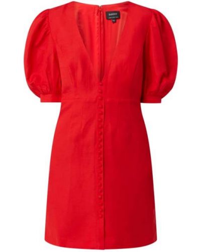Lniana sukienka mini dopasowana na zamek Bardot - czerwony