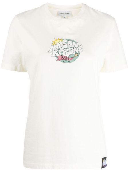 Bavlnené tričko s potlačou Maison Kitsuné biela