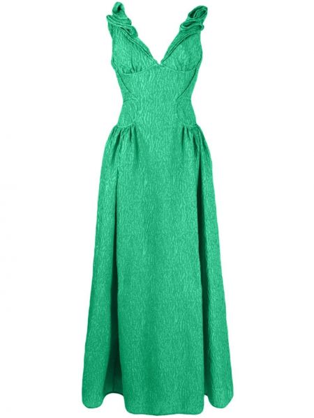 Žakárové večerní šaty s výstřihem do v Rachel Gilbert zelené
