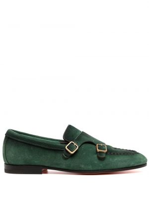 Велурени обувки монк Santoni зелено