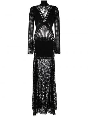 Čipkované kvetinové večerné šaty Roberto Cavalli čierna