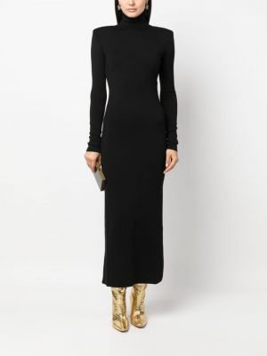 Vlněné midi šaty Saint Laurent černé