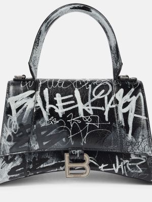 Kožená kabelka s potlačou Balenciaga čierna