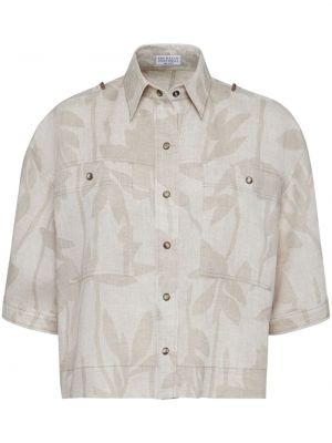 Λινό πουκάμισο με σχέδιο Brunello Cucinelli μπεζ