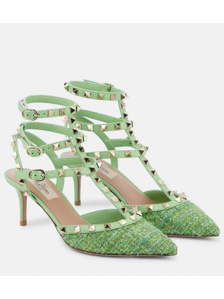 Кожени полуотворени обувки Valentino Garavani зелено