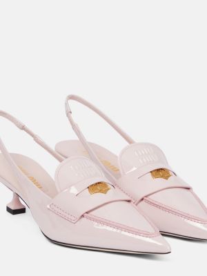 Pantofi loafer din piele de lac slingback Miu Miu roz