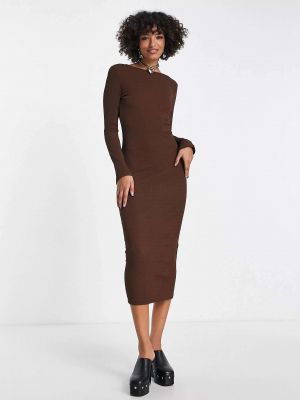 Трикотажное платье миди с вырезом на спине Envii коричневое