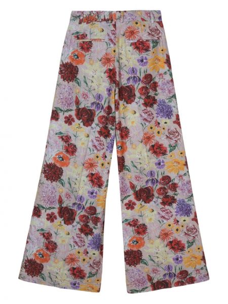 Květinové bavlněné rovné kalhoty s potiskem Odeeh fialové