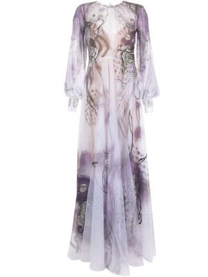 Večernja haljina s biserima s printom s apstraktnim uzorkom Saiid Kobeisy