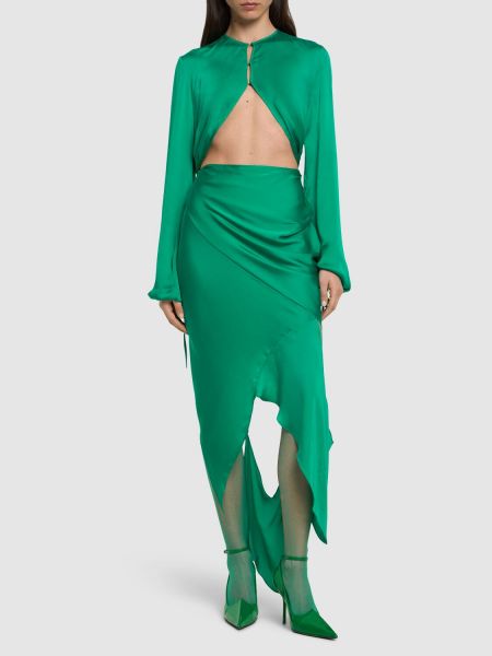 Jedwabna sukienka długa asymetryczna Acne Studios zielona