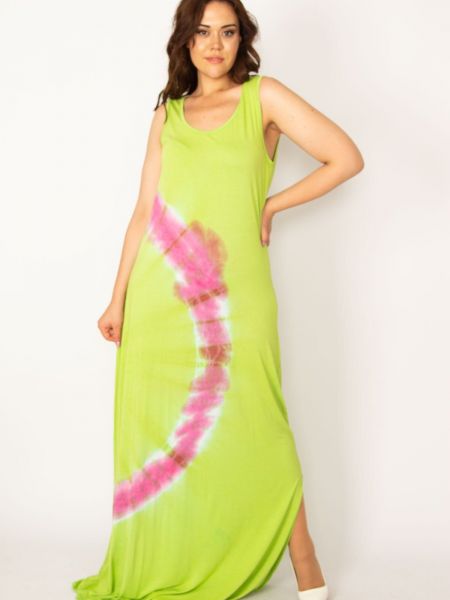 Batikolt hosszú ruha nyomtatás şans zöld