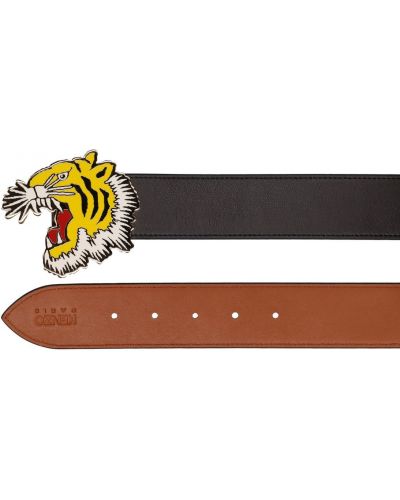Двустранен кожаный колан с тигров принт Kenzo Paris черно