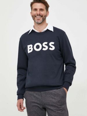 Bluza bawełniana z nadrukiem Boss niebieska