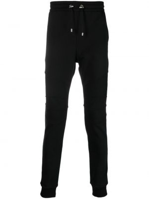 Памучни прилепнали спортни панталони Balmain черно