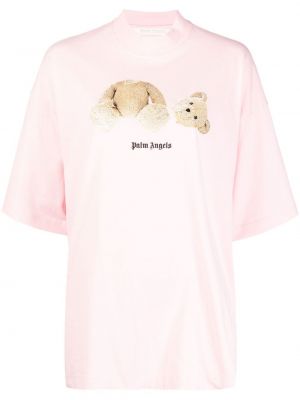 Памучна тениска с принт Palm Angels розово