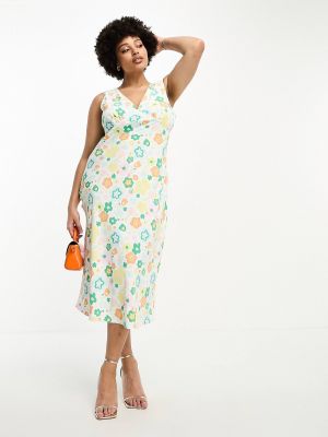 Свободное платье миди в стиле ретро Glamorous Curve с весенним цветочным принтом