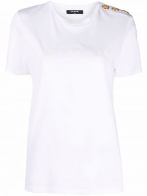 Camiseta con botones Balmain blanco