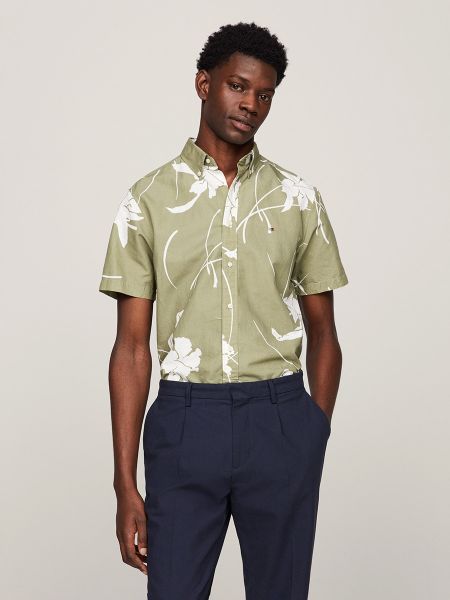 Camisa con bordado con estampado con estampado tropical Tommy Hilfiger verde