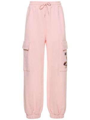 Памучни карго панталони с принт Moschino розово