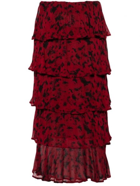 Midi sukňa s volánmi s abstraktným vzorom Ganni