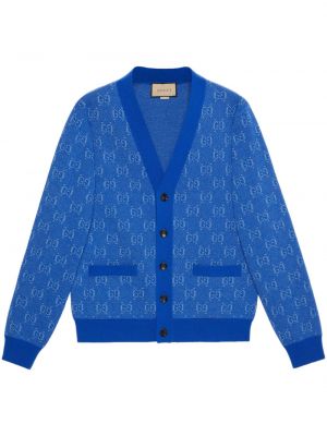 Cardigan de lână din jacard Gucci albastru