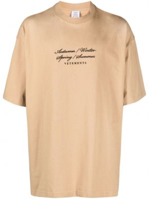 Koszulka bawełniana z nadrukiem Vetements brązowa