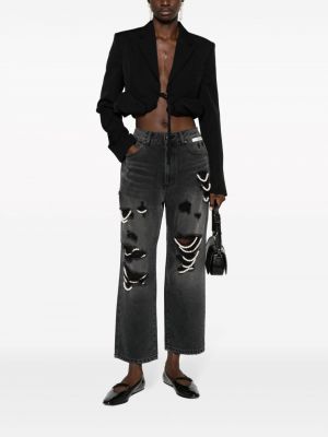 Bavlněné straight fit džíny s perlami Kimhekim černé