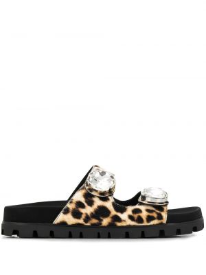 Sandale mit print mit leopardenmuster mit kristallen Miu Miu braun
