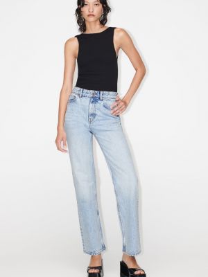 Прямые джинсы с высокой талией Zara синие