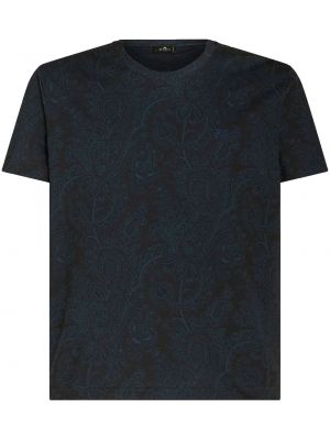 Bavlnené tričko s potlačou s paisley vzorom Etro modrá