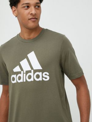 Памучна тениска с дълъг ръкав с принт Adidas зелено