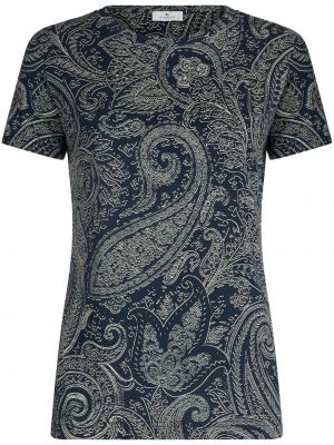 Bavlnené tričko s potlačou s paisley vzorom Etro modrá