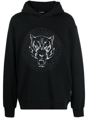 Kapučdžemperis ar apdruku ar tīģera rakstu Plein Sport melns