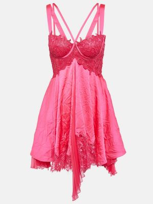 Satenska haljina s čipkom Versace ružičasta