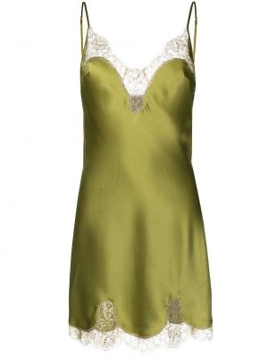 Hedvábné krajkové šaty s perlami s výstřihem do v Gilda & Pearl - zelená