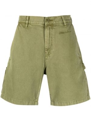 Bombažne kratke jeans hlače z vezenjem Moschino zelena