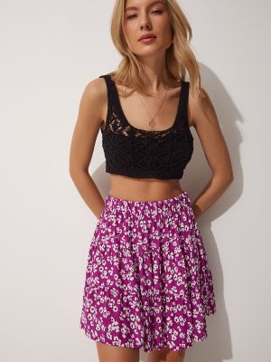 Mini suknja od viskoze s cvjetnim printom Happiness İstanbul ljubičasta