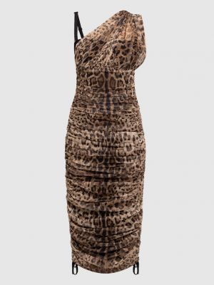 Леопардова сукня міді з принтом Dolce&gabbana коричнева