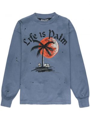 Distressed sweatshirt mit print Palm Angels blau