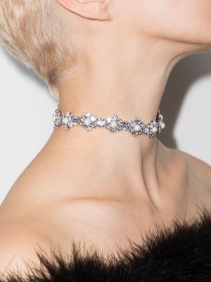 Collar con perlas de cristal Alessandra Rich plateado