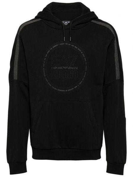 Pamučna hoodie s kapuljačom s printom Ea7 Emporio Armani crna